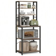 VASAGLE Kitchen Storage Rack, Coffee Bar, Baker's Rack, Total 6 Shelves And 6 Hooks, For Microwave, Steel Frame, Industrial, 40 X 60 X 167 Cm - 黑色 - 查看 2