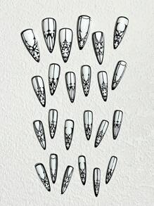 24Pcs Stiletto Shaped False Nails With Nail File, 1Pc Gel Polish Press On Nails Nail Supplies Nails