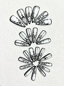 24Pcs Stiletto Shaped False Nails With Nail File, 1Pc Gel Polish Press On Nails Nail Supplies Nails