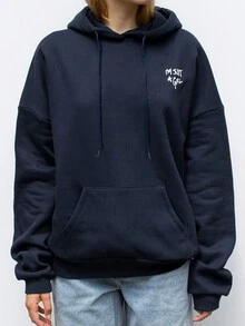 Loose Fit Women Slogan Print Hoodie,Long Sleeve Tops