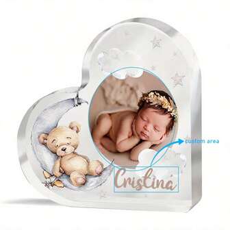 Personalized Gift For Your Son Or Daughter Or - Custom Photo Heart Acrylic Plaque With Bear - Custom Gifts For Boys Girls Love Sign Decoration With Your Own Picture, Valentine Day Decor Ornamental Fashionable, High-Quality, Stylish, Exquisite Custom, Personalized, Unique Ideal Gifts For Her, Friends, Workers For Anniversaries, For Valentine's Day Mother's Day Birthdays Children's Day Graduation Weddings Father's Day Housewarming School, Home, Office