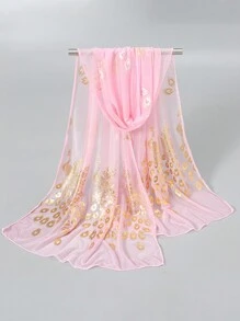 1 件女士时尚简约铝箔凤凰羽毛印花透气柔软纯色经典围巾披肩 - 彩色 - 查看 22