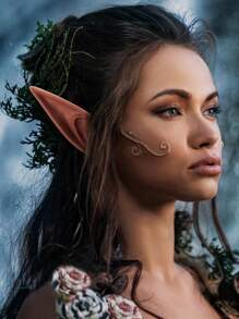 2 对万圣节纯色耳朵乳胶耳朵角色扮演耳朵玩具，季节性节日舞会服装道具，深咖啡色自然色 - 彩色 - 查看 5