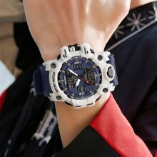 SANDA 男士手表数字石英双时区军用运动腕表顶级品牌奢华多功能闹钟日期星期秒表功能 TPU 表带防水电子男钟礼物