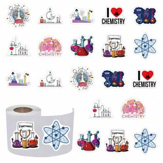500张/卷（每卷10种图案）化学实验涂鸦贴纸，适用于笔记本电脑、滑板、冰箱、笔记本、头盔、摩托车、水瓶、手机、吉他、剪贴簿、派对装饰和礼品。