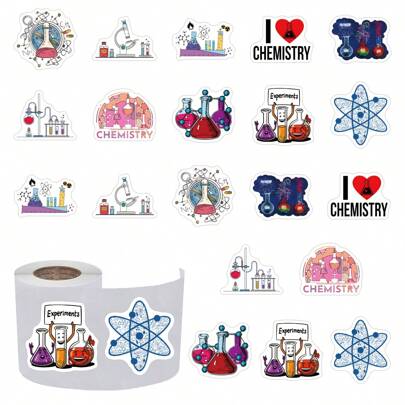 500张/卷（每卷10种图案）化学实验涂鸦贴纸，适用于笔记本电脑、滑板、冰箱、笔记本、头盔、摩托车、水瓶、手机、吉他、剪贴簿、派对装饰和礼品。