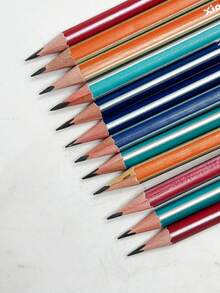 12 Creative Boxed Multi-Color Striped Black Triangular Pencils With Eraser+1 Pencil Sharpener, Comfortable Grip, Not Easily Broken Core, Smooth Writing, Student Exam Drawing And Sketching Pencils - Multicolor - View 4