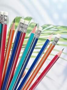 12 Creative Boxed Multi-Color Striped Black Triangular Pencils With Eraser+1 Pencil Sharpener, Comfortable Grip, Not Easily Broken Core, Smooth Writing, Student Exam Drawing And Sketching Pencils - Multicolor - View 2