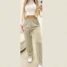 Women's Fleece Pantalona Pants Warm Winter Casual Elegant - Xám - Xem 2