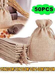 beadia 50 piezas Bolsas de yute con cordón, bolsas de regalo de yute, bolsas de regalo de bricolaje para bodas, envoltorios de boda, decoración de bodas, suministros para fiestas