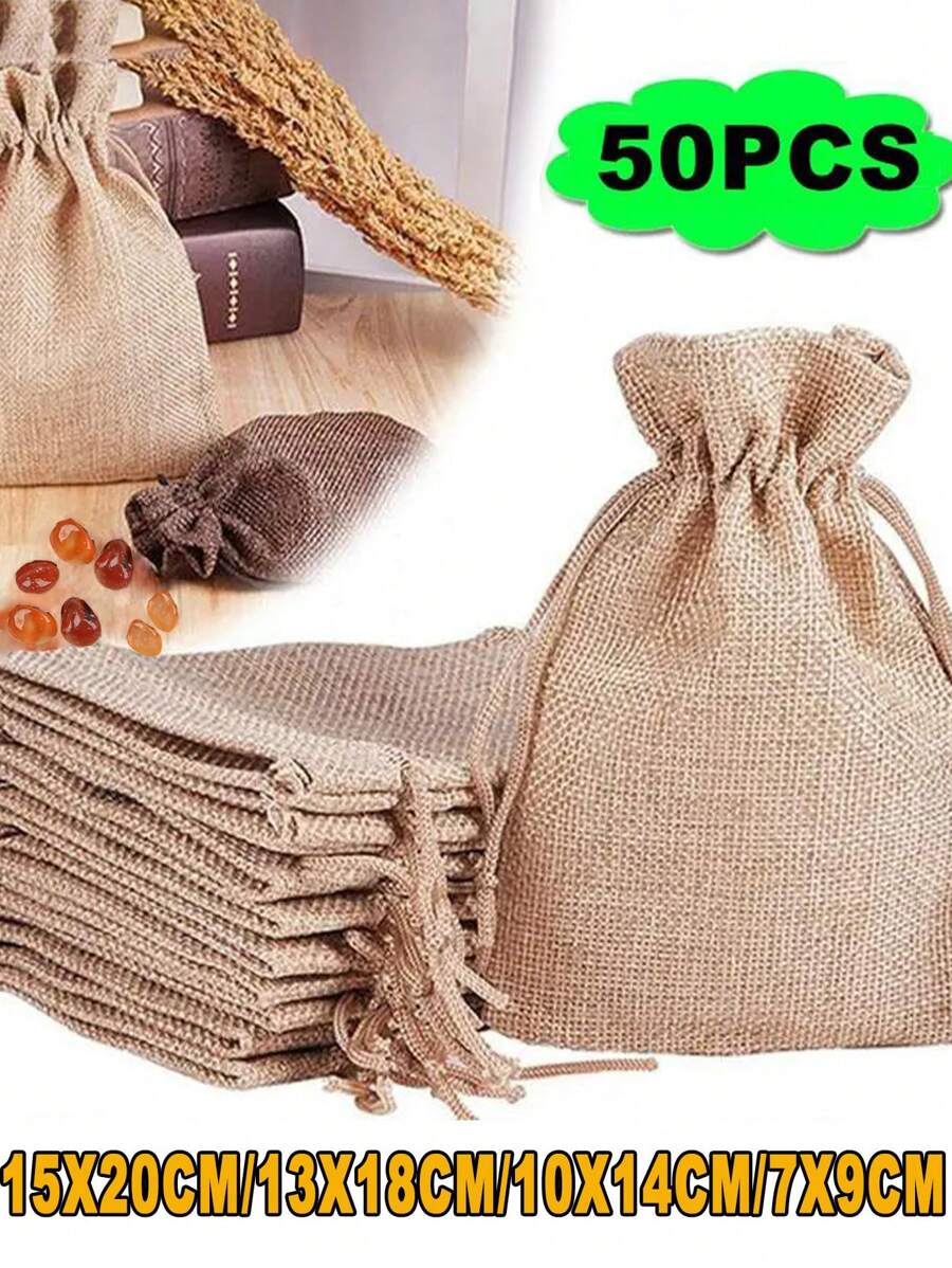 beadia 50 piezas Bolsas de yute con cordón, bolsas de regalo de yute, bolsas de regalo de bricolaje para bodas, envoltorios de boda, decoración de bodas, suministros para fiestas