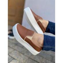 Women's Casual Easy-Fit Slip On Yacht Platform Sneakers - Camel - View 3