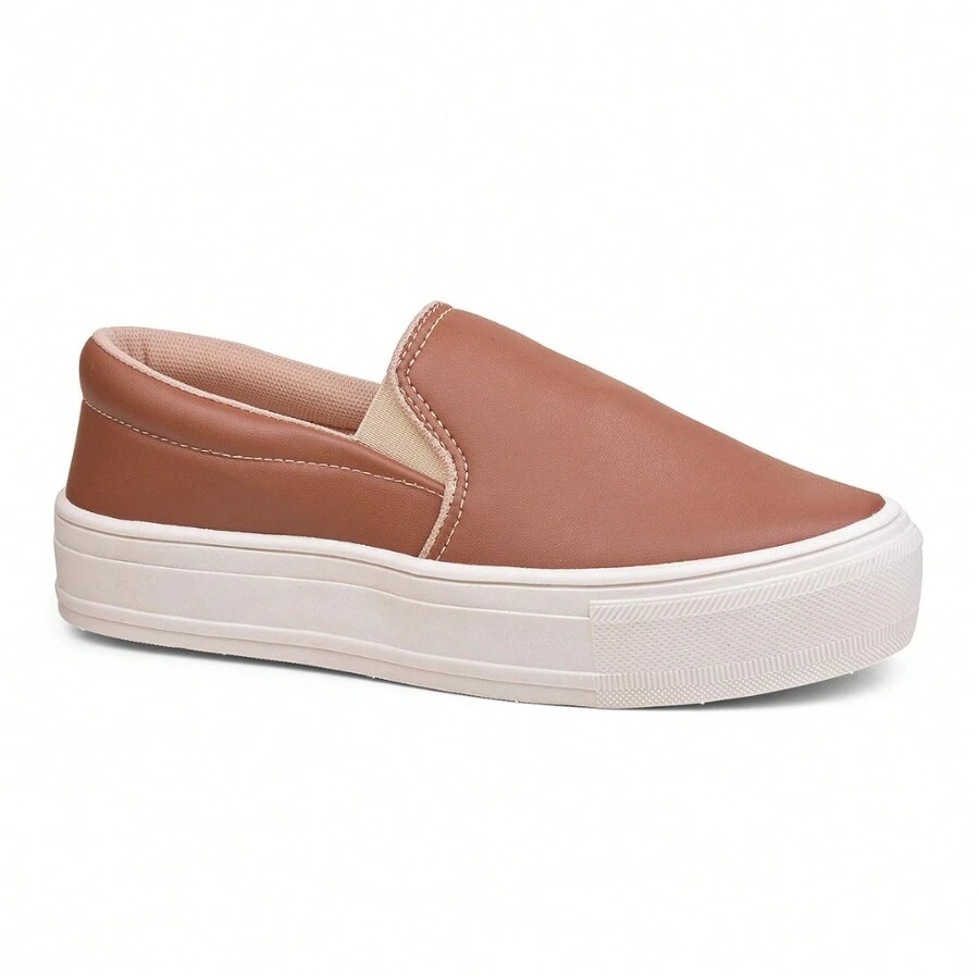 Women's Casual Easy-Fit Slip On Yacht Platform Sneakers - Camel - View 1