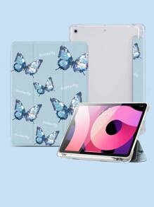 苹果蝴蝶图案保护壳适用于带笔架的 iPad，支持自动睡眠/唤醒盖 - 彩色 - 查看 4