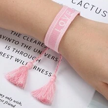 欧美风格编织带字母刺绣流苏情侣手链 - 編織手鍊 - 查看 14