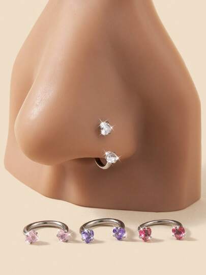Wis 1pc Fashionable Stainless Steel Heart Shaped Nose Ring With Shiny Zirconia Stone, Daily Wear Body Jewelry, Gift For Friends (Note: 1mm Shaft Diameter) Valentines