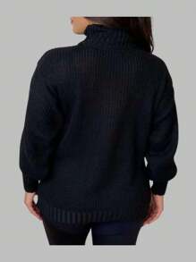 Elegance High Neck Blouse Produced In Fang Knitting With Puffed Sleeves - màu đen - Xem 2