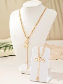 1 Bộ Thời Trang Phổ Biến 2024 Mới 26 Chữ Cái Tiếng Anh Vòng Tay Hoa Tai Mặt Dây Chuyền Vuông Tối Giản, Thiết Kế Tinh Tế Cho Phụ Nữ Mặc Hàng Ngày - Vàng - Xem 8