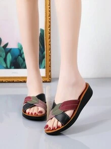 Summer Slippers For Mom, Comfortable, Flat, Anti-Slip, Solid Color, Middle-Aged, Elderly Women Slipper