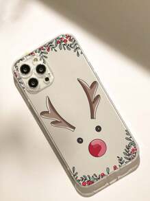 Apple 1pc Christmas Elk Anti-Drop Anti-Slip Phone Protective Case, Compatible With IPhone, Honor, Redmi, Galaxy, Pixel - Clear - View 3