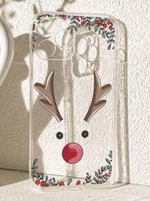 Apple 1pc Christmas Elk Anti-Drop Anti-Slip Phone Protective Case, Compatible With IPhone, Honor, Redmi, Galaxy, Pixel - Clear - View 4