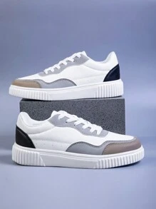 Unisex Casual Low-Top Sneakers Fashionable Lace-Up Flat Shoes, Versatile For All Seasons, Plus Size - Grey - View 4