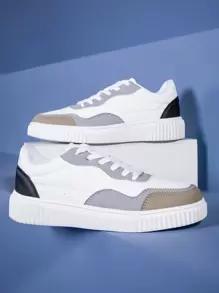 Unisex Casual Low-Top Sneakers Fashionable Lace-Up Flat Shoes, Versatile For All Seasons, Plus Size - Grey - View 5