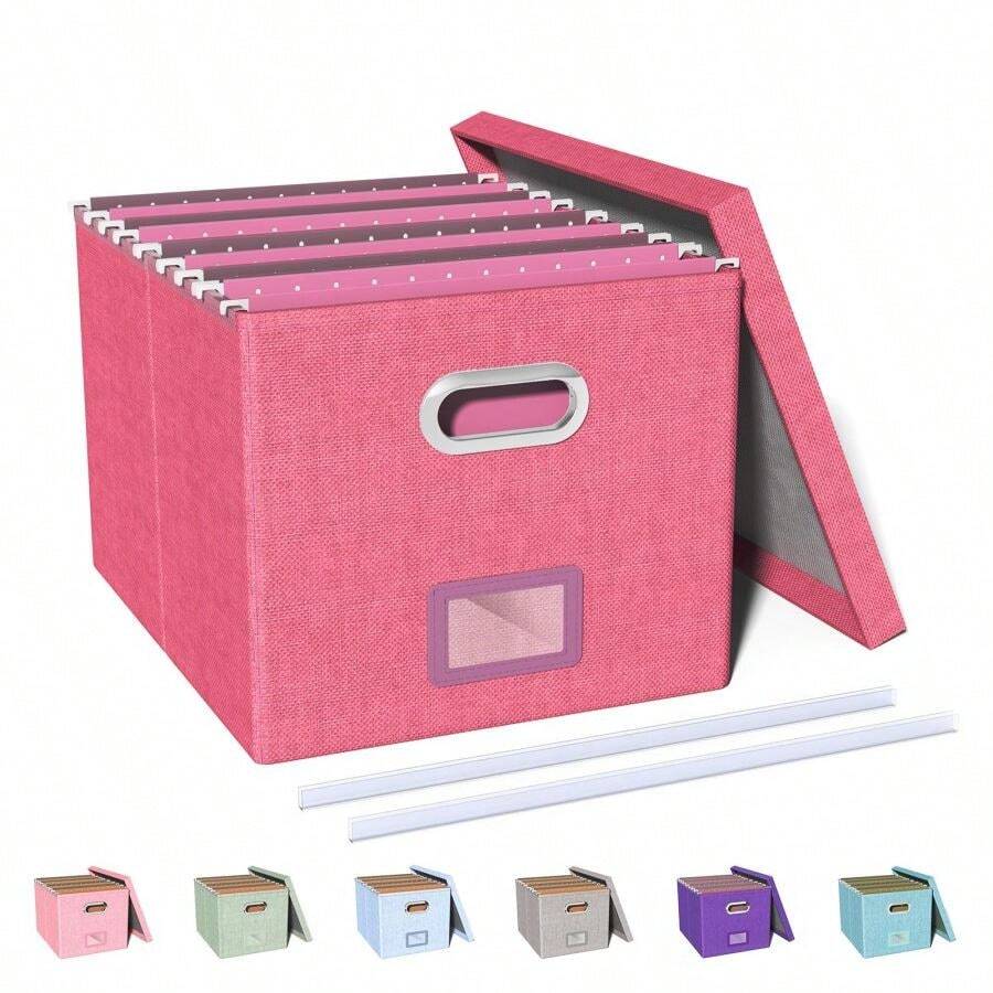 Caja organizadora de archivos, caja archivadora con tapa, caja de archivos para almacenamiento de carpetas de carta/legales, caja colgante portátil de archivos para oficina/decoración/hogar, 1 paquete, solo caja negra - Rosa caliente - Ver 1