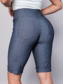 Women's Denim Shorts Bermuda Imita Jeans With Pockets High Waist Cotton - Grey - View 1