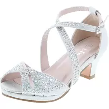 Girl's Rhinestone Criss Cross Ankle Strap Chunk Heel Sandals - Bạc - Xem 1