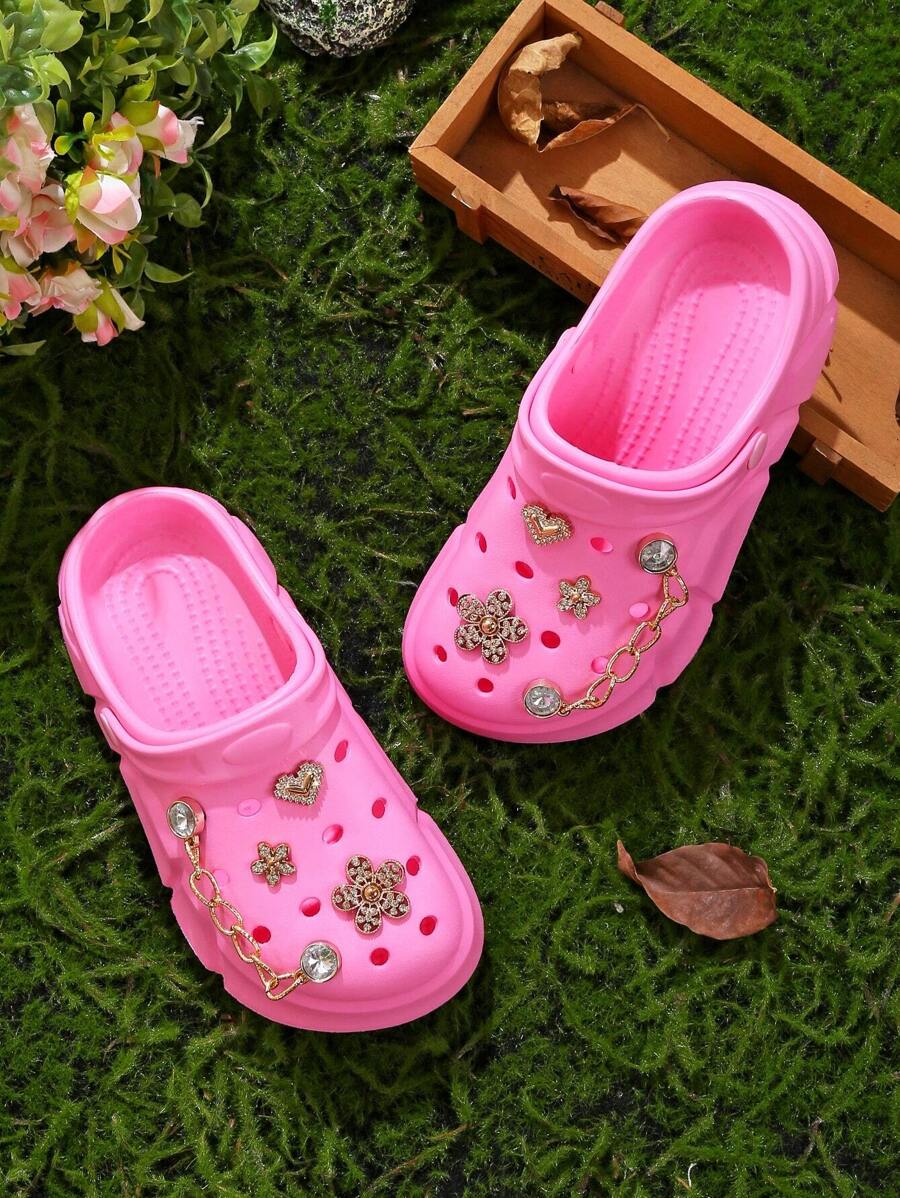 HOEASE Girls' Wooden Clogs, Garden Shoes, Comfortable Lightweight Hollow Sandals, Spring/Summer Floral Pattern - Pink - View 1