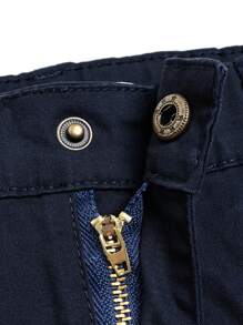 Young Boys Embroidered Logo Casual Pants, Spring Autumn - Navy Blue - View 5