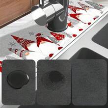 1pc, New Year's Christmas Diatom Mud Faucet Absorbent Pad, Bathroom Faucet Splash Pad, Moisture-Proof Anti-Slip Faucet Pad, Kitchen Counter Accessories. - Multicolor - View 11