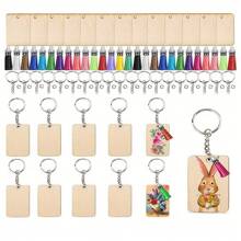30 件/40 件/套木制 DIY 钥匙扣套件 - 长方形积木和圆形钥匙扣，带流苏，情侣钥匙扣吊坠套装，适合返校、母亲节、妈妈礼物、返校、学校用品 - 彩色 - 查看 10