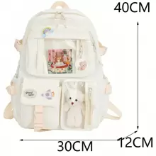 2025款可爱女式背包 防水多口袋尼龙学生背包 女生可爱笔记本电脑书包 - 米色 - 查看 5