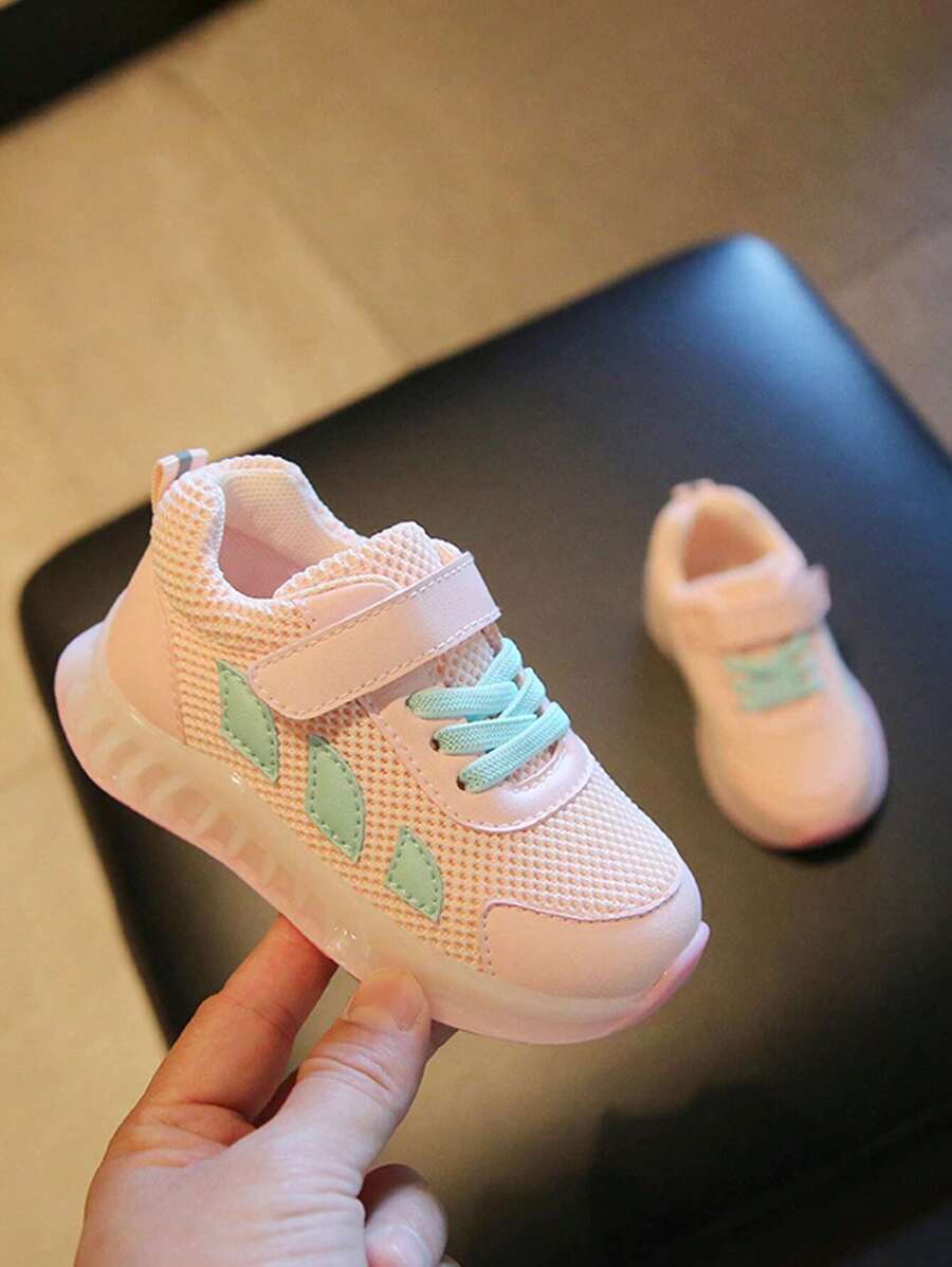 1-4 岁儿童透气网眼运动鞋，圆头抗冲击防滑软底钩环幼儿男童女童步行鞋，春秋 - 粉色 - 查看 1