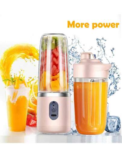 1个便携式电动榨汁机，400毫升USB充电小型水果榨汁机，带双杯，USB充电果汁杯，电池续航时间长，多功能水果搅拌机，适用于厨房、家庭、旅行，多功能果汁杯搅拌机，非常适合榨取蔬菜、水果和制作冰沙。