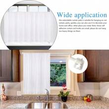 2 piezas Barras de cortina redondas pequeñas, Barras de cortina ajustables y extensibles, 4 piezas Tornillos en forma de 7 y 5 piezas Soportes de plástico adhesivos - Blanco - Ver 5