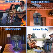 PALONE Solar Bug Zapper 4500V Electric Mosquito Zapper Outdoor Updated Fly Zapper Indoor Rechargeable Mosquito Killer With Solar Panel & Type-C Cable Fly Trap With UV Light For Flies Gnats Moths - 黑色 - 查看 8