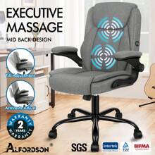 ALFORDSON Massage Office Chair, Computer Office Chair, Linen 150kg Load Capacity, 90-135° Backrest Adjustable Ergonomic PC Chair, 360° Rotatable, Fabric Gray - Grey - View 2