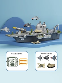 1 套航空母舰玩具，包含 4 架飞机、1 辆坦克、10 个士兵模型和 1 艘船 - 淺灰色 - 查看 9