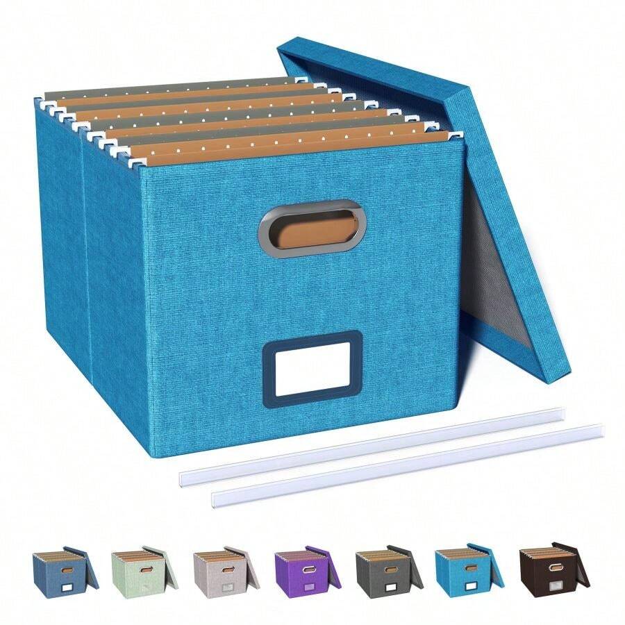File Organizer Box,Filing Box With Lid,File Box For Letter/Legal File Folder Storage, Portable Hanging File Box For Office/Decor/Home,1 Pack,Black-Box Only - Calamine Blue+Cobalt Green - View 1