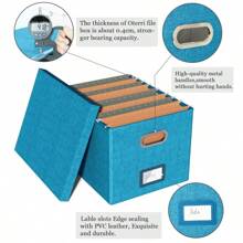 File Organizer Box,Filing Box With Lid,File Box For Letter/Legal File Folder Storage, Portable Hanging File Box For Office/Decor/Home,1 Pack,Black-Box Only - Calamine Blue+Cobalt Green - View 4