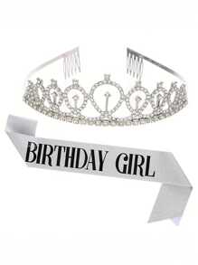 "Birthday Girl" Sash & Rhinestone Tiara Set Sinh Nhật Sash Và Tiara Cho Bé Gái Bộ Trang Trí Sinh Nhật Băng Đô Đính Đá Rhinestone Cho Bé Gái Phụ Kiện Tóc Pha Lê Lấp Lánh Cho Tiệc Sinh Nhật Đồ Trang Trí Cho Gia Đình Quà Tặng - Nhiều màu - Xem 15