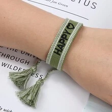 欧美风格编织带字母刺绣流苏情侣手链 - 編織手鍊 - 查看 8