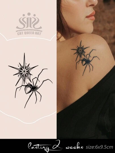 Temporary Tattoo, Minimalist Spider Starry Design, Suitable For Y2K Music Festival, Valentine's Day, Carnival, DIY Party Holiday Gift, 1-2 Weeks Waterproof Fade-Resistant Natural Plant-Based Ingredients Realistic Fake Tattoo Sticker