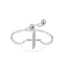 1pc Elegant 925 Sterling Silver Arabic Alphabet Chain Adjustable Ring For Women Wedding Birthday Mother Days Day Gift