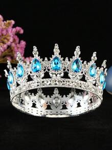 1pc Baroque Style Princess Tiara Jewelry Decor, Round Rhinestone Alloy Bride Crown For Women Wedding, Festival, Birthday Party - Round Crown - View 9