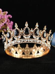 1pc Baroque Style Princess Tiara Jewelry Decor, Round Rhinestone Alloy Bride Crown For Women Wedding, Festival, Birthday Party - Round Crown - View 3