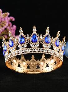 1pc Baroque Style Princess Tiara Jewelry Decor, Round Rhinestone Alloy Bride Crown For Women Wedding, Festival, Birthday Party - Round Crown - View 7
